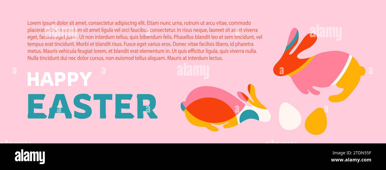 Happy Easter background with bunnies and eggs vector illustration Stock Vector