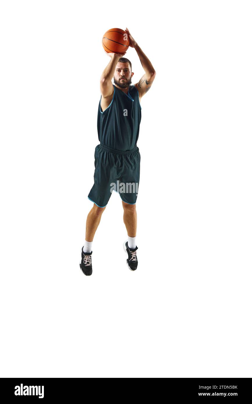 powerful moment frozen in time. Dynamic portrait of basketball player