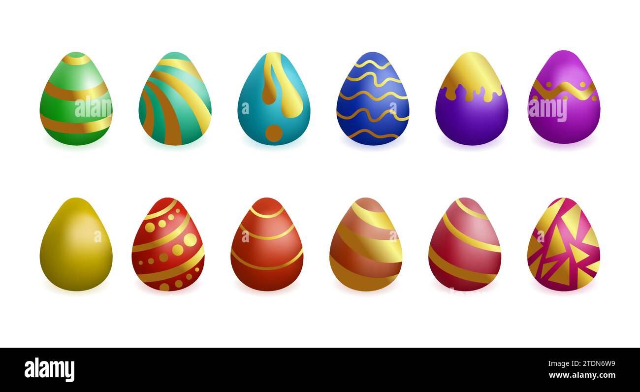Realistic Easter eggs with golden patterns vector illustration Stock Vector