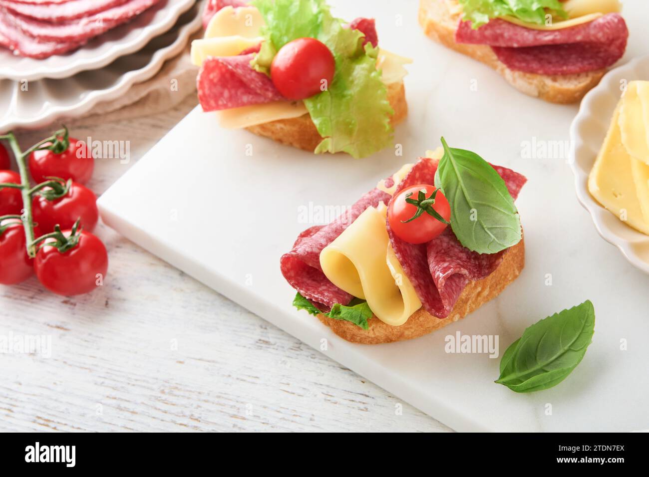 Salami sandwich. Delicious toasted sandwiches with slice salami