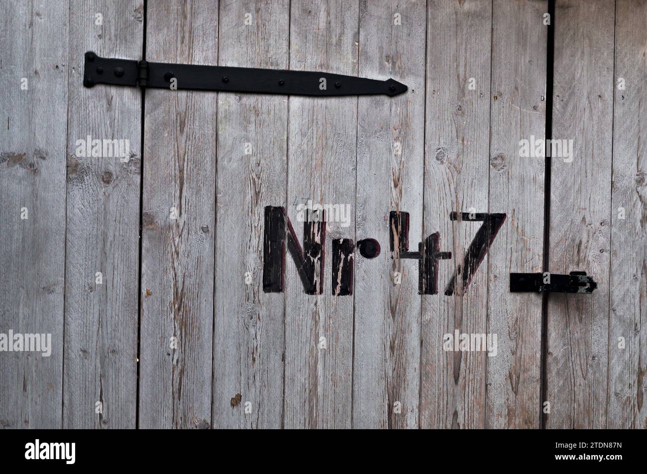 Number 47 on wooden door Stock Photo