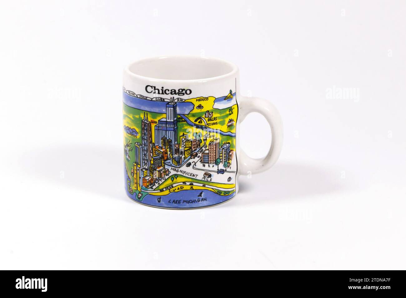 chicago ceramic mug with illustrations isolated on white studio background Stock Photo