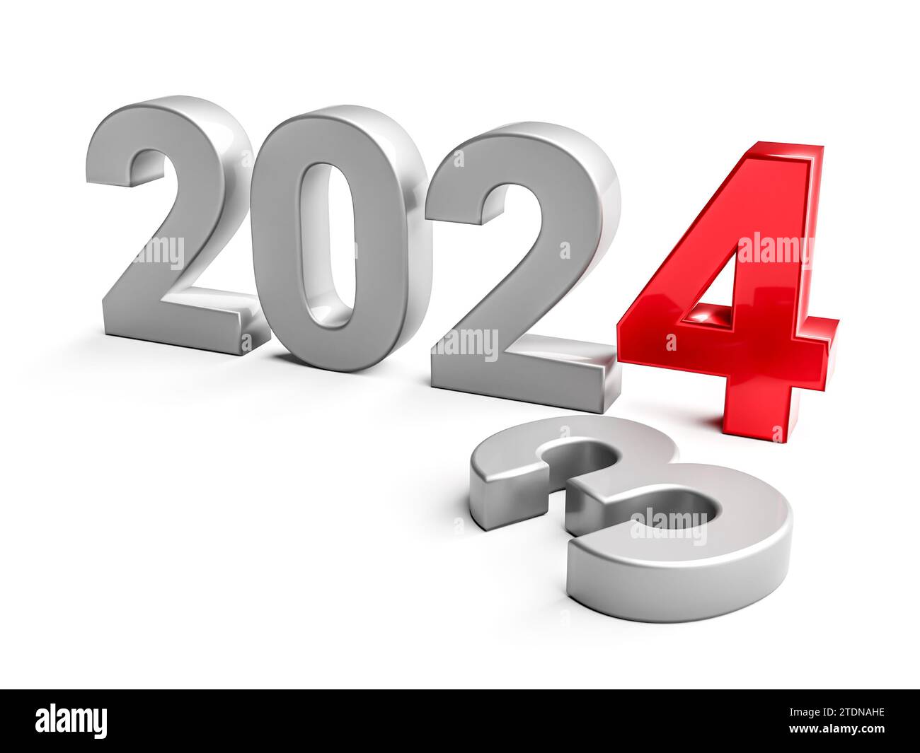 New year 2024 holiday concept. The number 2024 near old 2023. 3d render