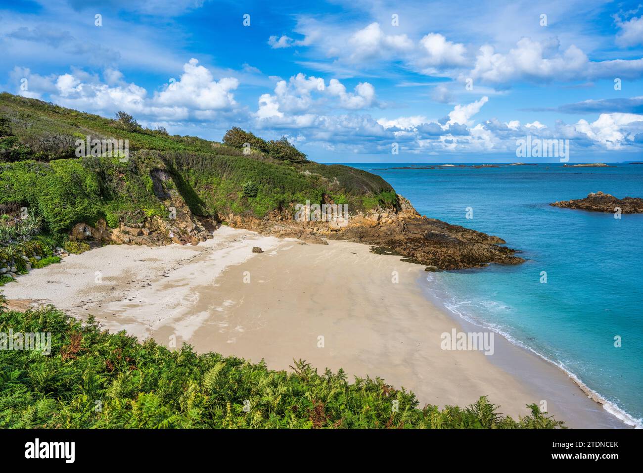 Belvoir Beach, a small secluded sandy cove, on the east coast of Herm