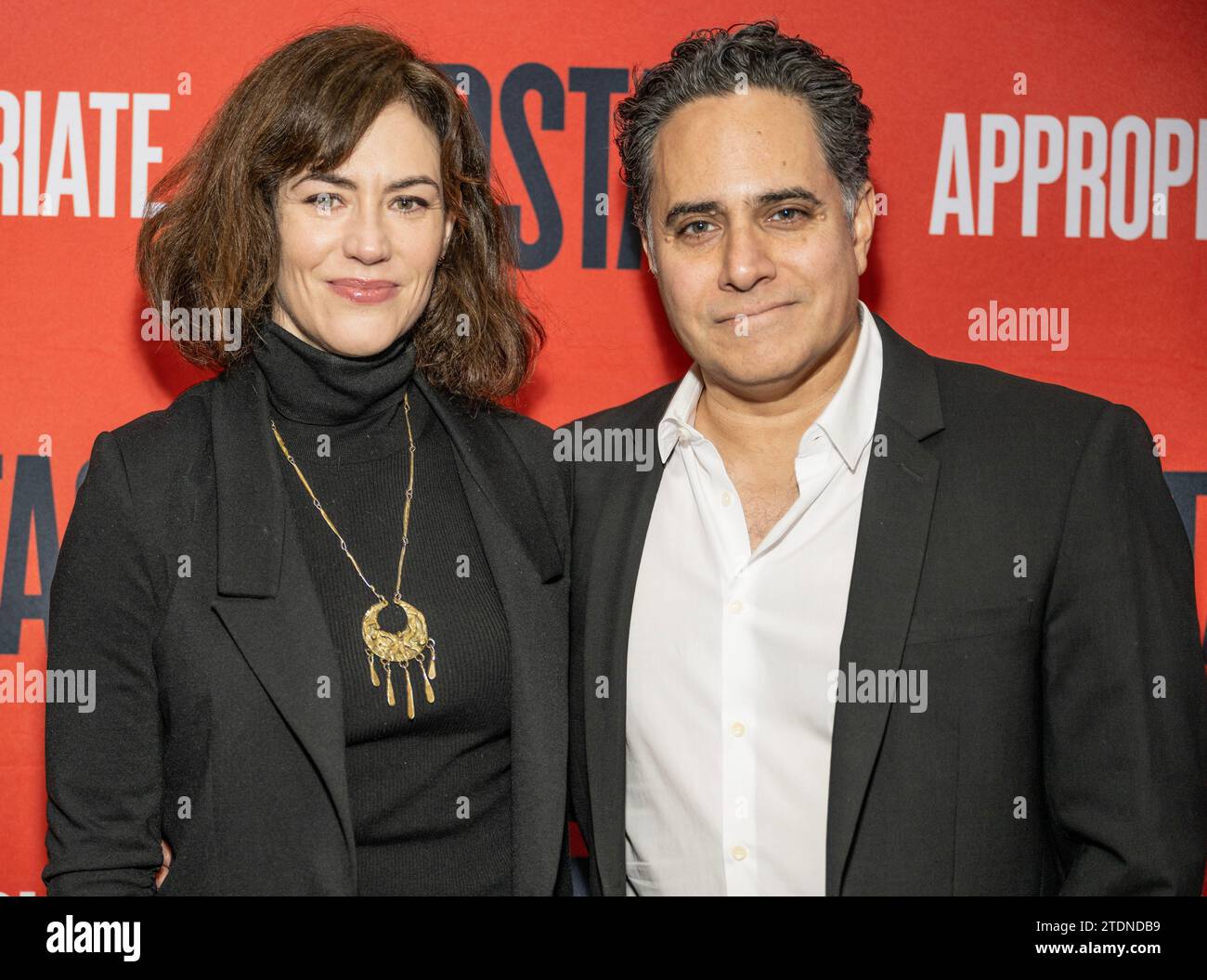 Maggie Siff and Rajiv Joseph attend Broadway opening night of the 'Appropriate' at Hayes Theater in New York on December 18, 2023 Stock Photo