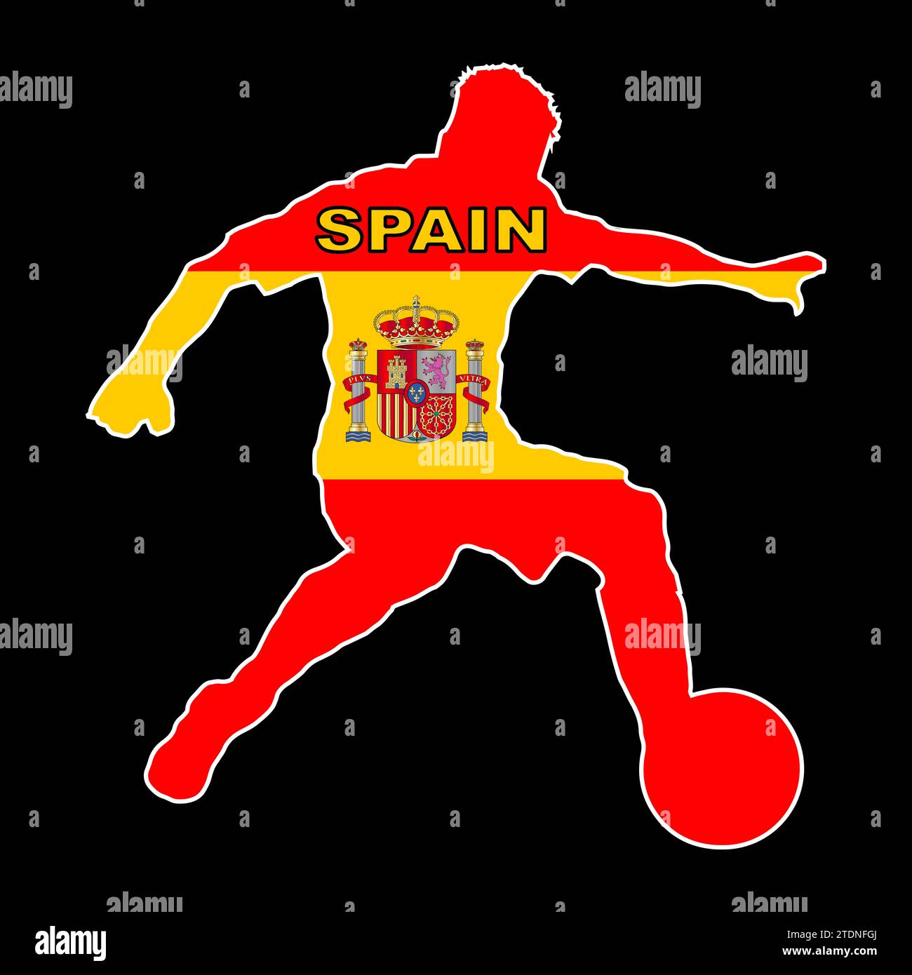 Silhouette of a Spanish footballer with the national flag colors set in