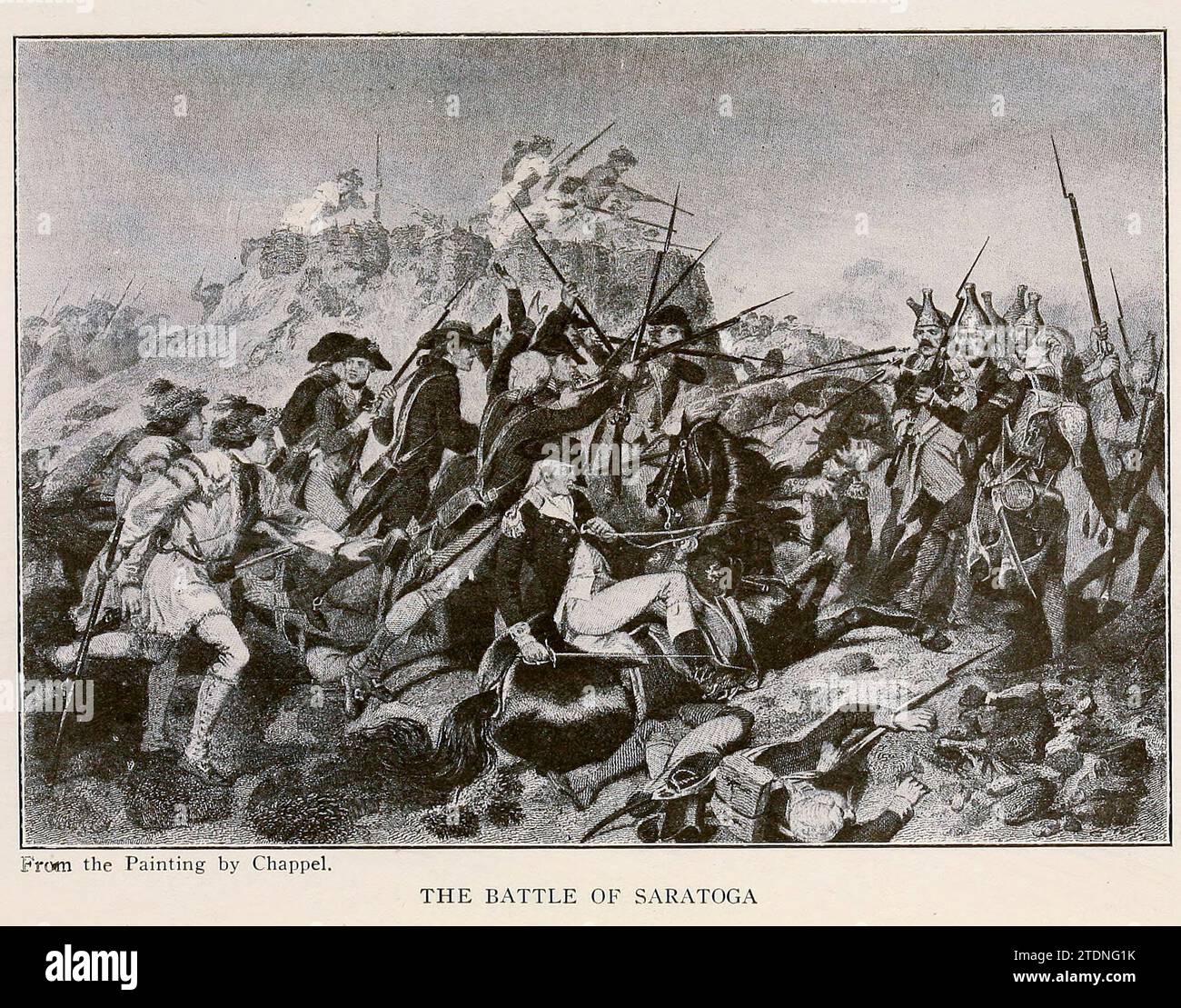 The Battle of Saratoga 1777 from the book A wonderland of the East, comprising the lake and mountain region of New England and eastern New York; a book for those who love to wander among beautiful lakes and rivers, valleys and mountains, or in places made famous by historic men and events; to which is added an afterword on the worth-while in this wonderland of the East, with some suggestions to motor-tourists on how best to find it by Kitchin, William Copeman. Publication date 1920 Publisher: The Page company Stock Photo