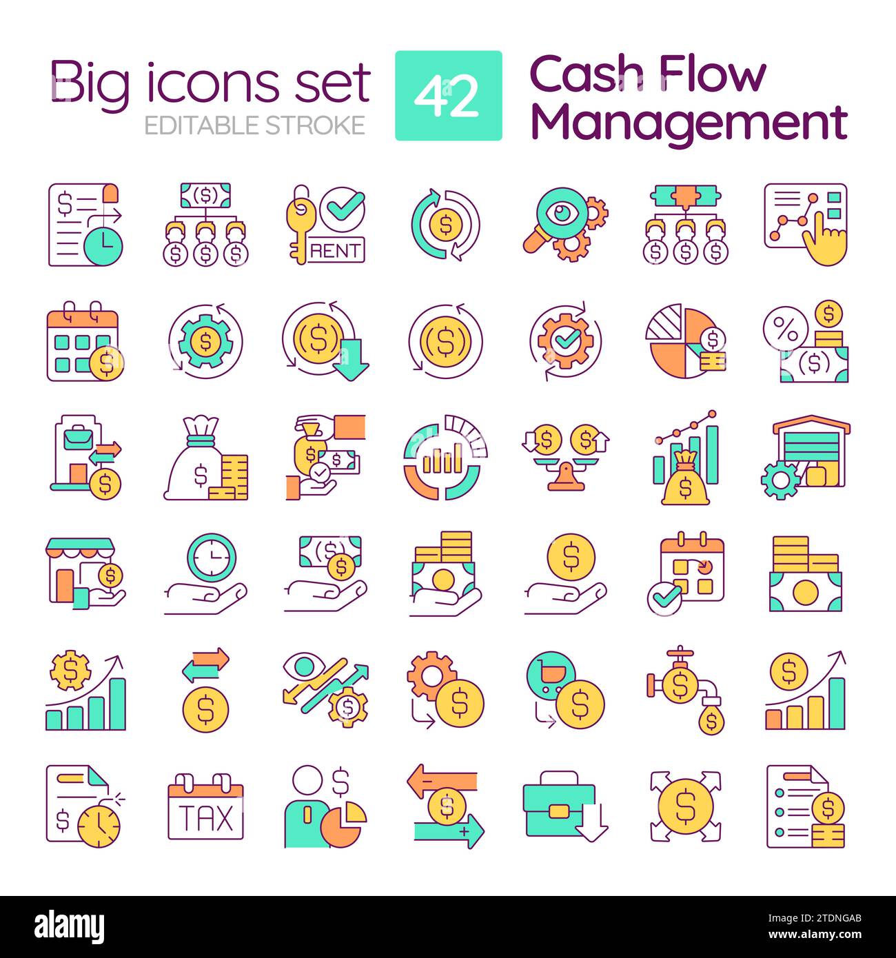 2D editable multicolor big linear icons set for cell therapy Stock Vector