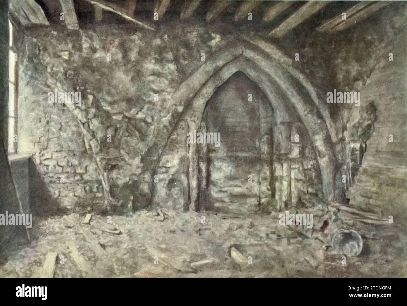 Mediaeval Arches, Ireland Yard, Blackfriars, 1900 from the book ' London vanished and vanishing ' by Norman, Philip, 1842-1931 Published in 1905 in London by Adam & Charles Black Philip E Norman FSA (9 July 1842 – 17 May 1931) was a British artist, author and antiquary. Stock Photo