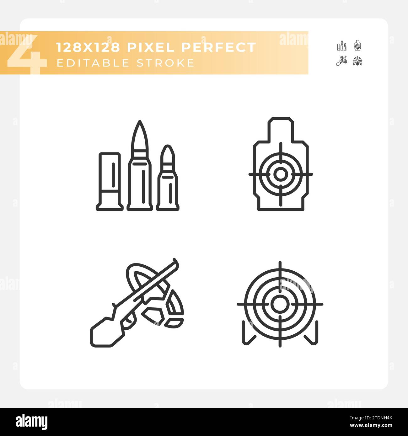2D editable pixel perfect black weapons icons Stock Vector