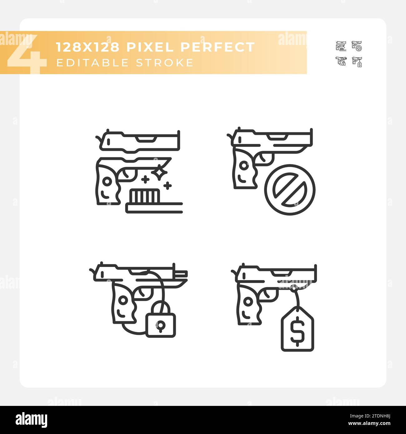 2D editable pixel perfect black weapons icons Stock Vector