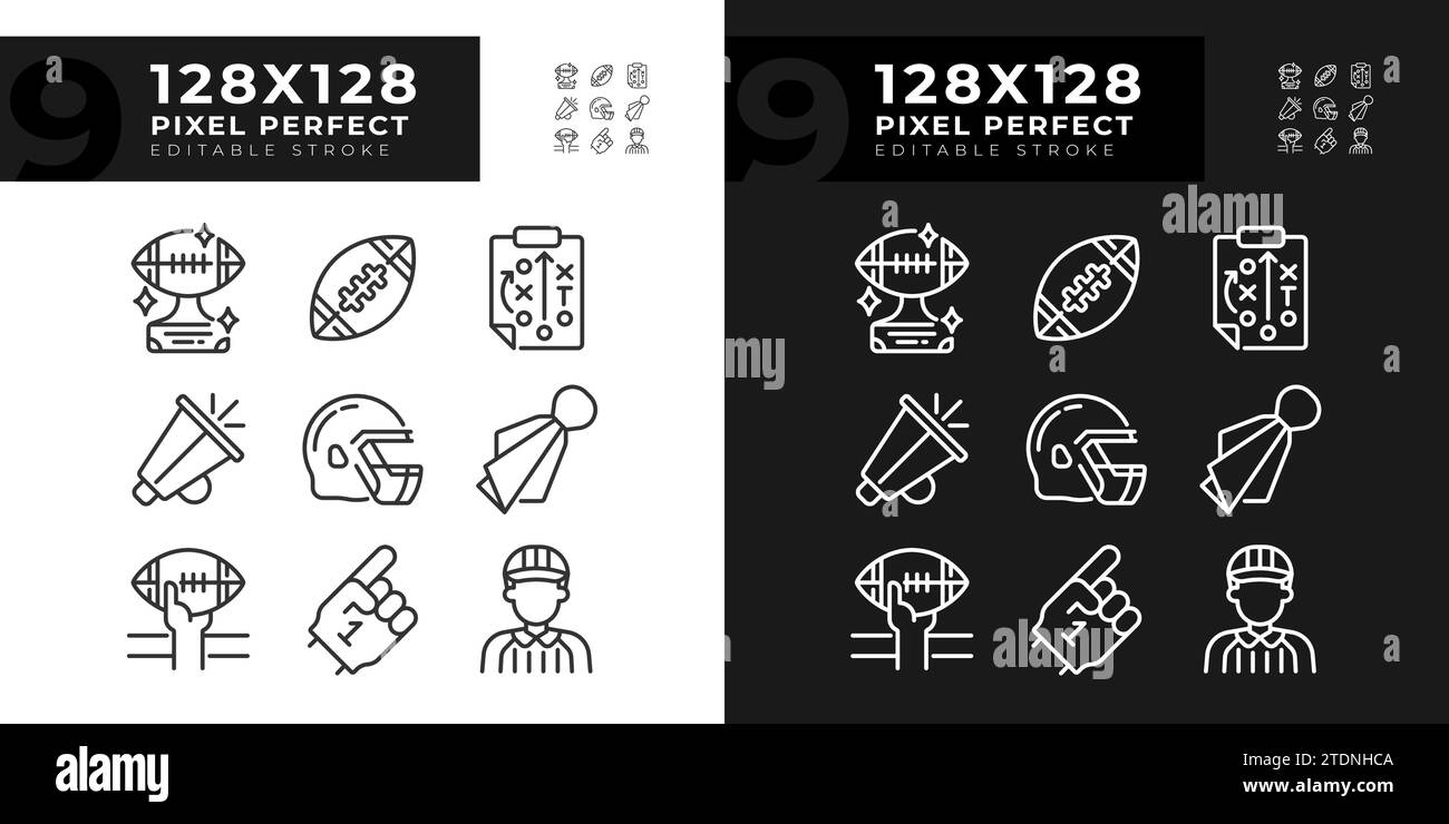 American football match linear icons set for dark, light mode Stock ...