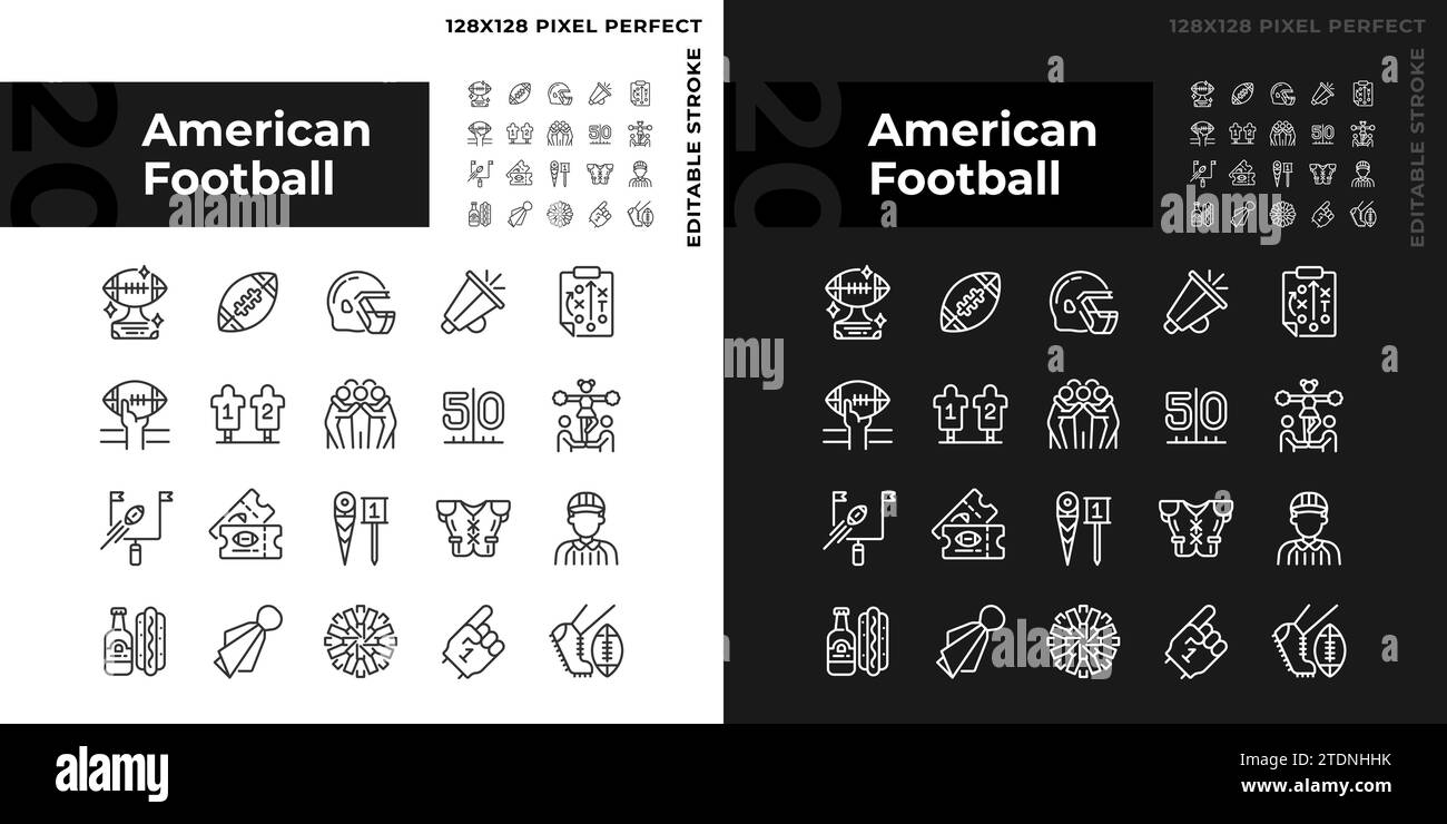 American football linear icons set for dark, light mode Stock Vector ...