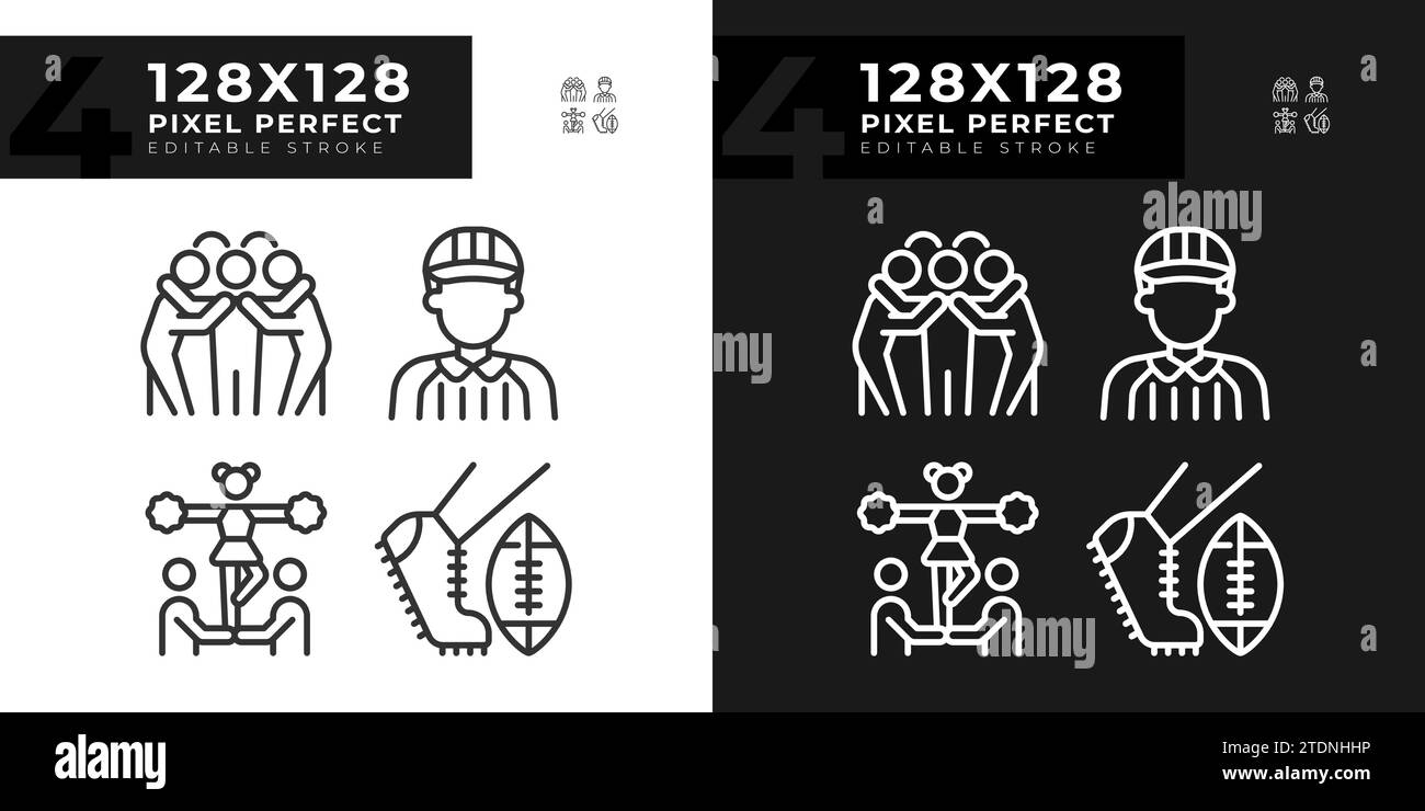 American football team linear icons set for dark, light mode Stock