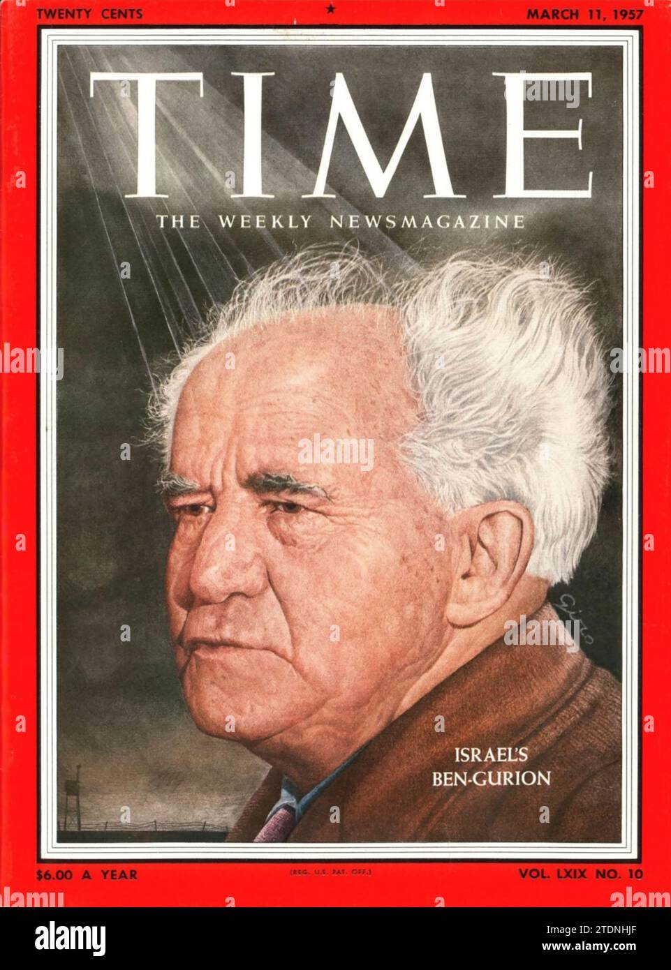 Israel's Prime minester David Ben-Gurion, Time Magazine Cover March 11, 1957 Stock Photo