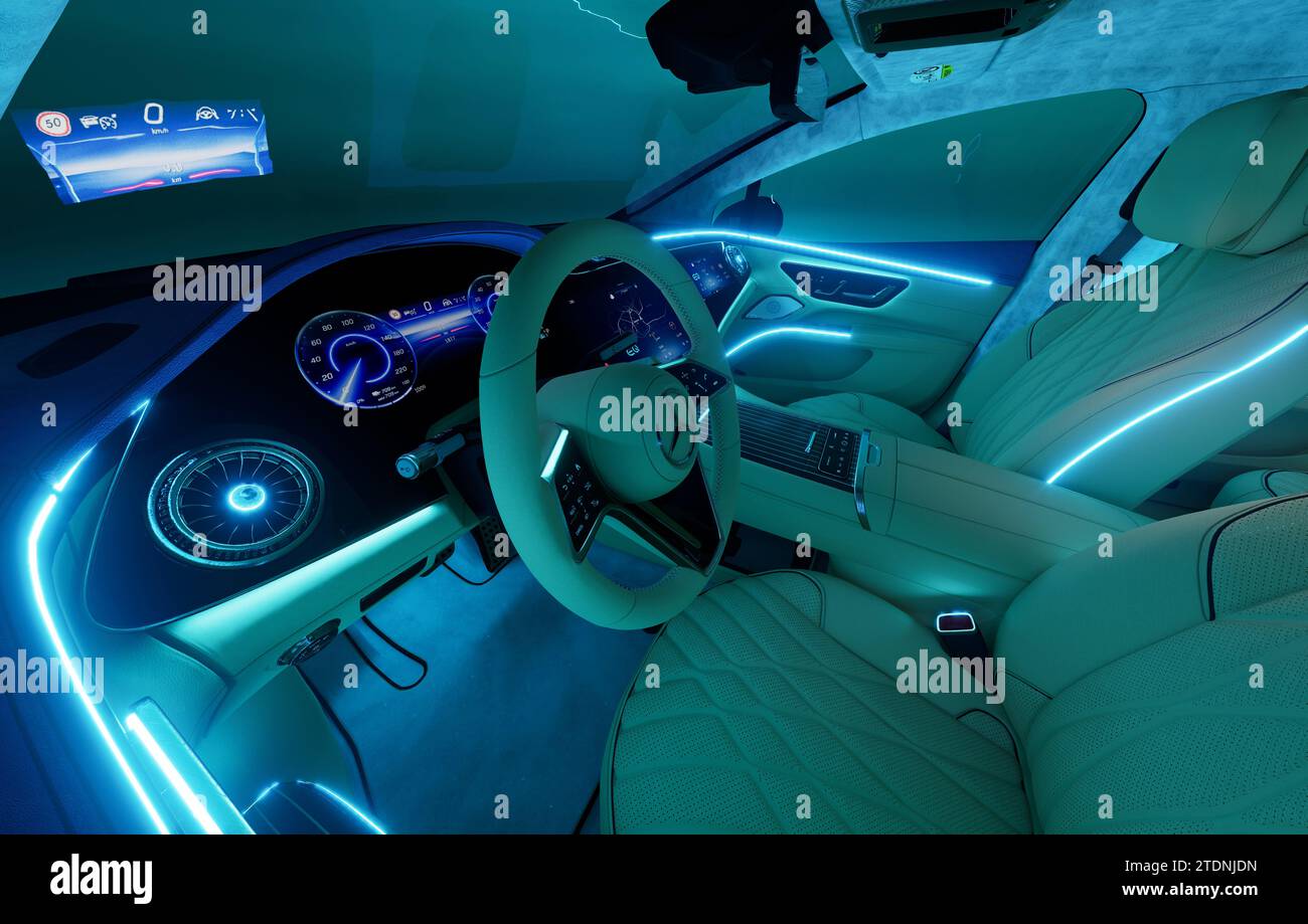 Mercedes-Benz EQS futuristic interior Stock Photo