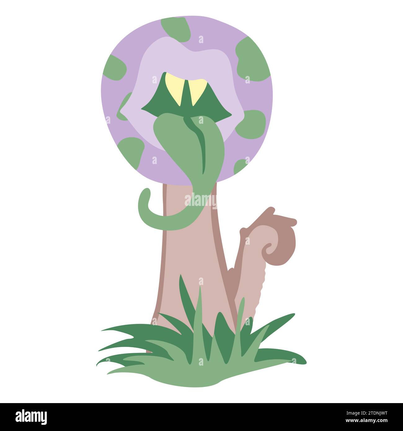 Carnivorous plant. Cartoon flytrap or flower predator. Vector illustration of Angry flower with teeth and tongue. Monster plant icon. Flat style Fanta Stock Vector