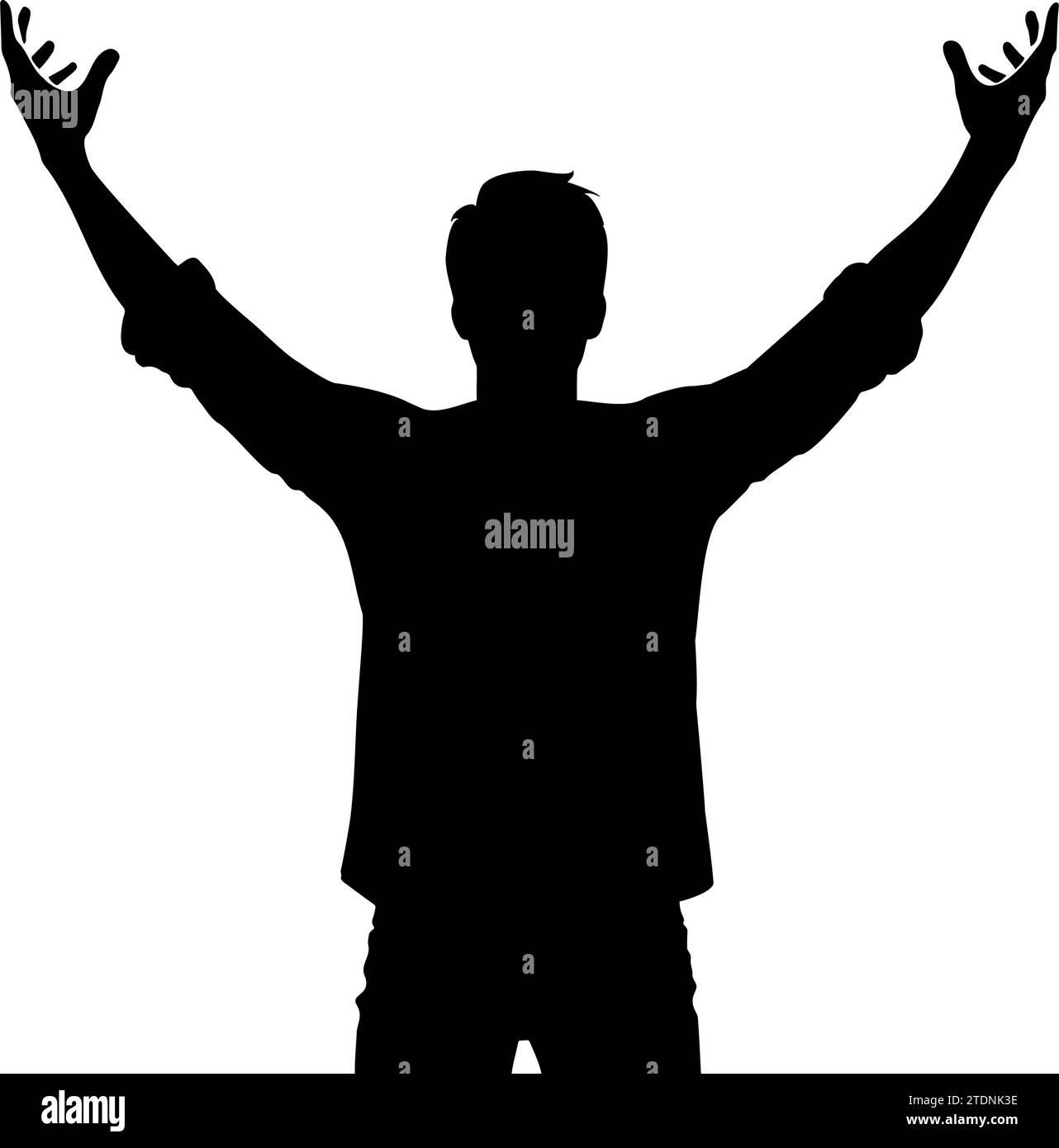 Silhouette of a man raising arms. vector illustration Stock Vector