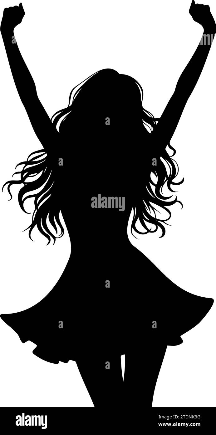 Silhouette of a girl with arms raised enjoy the life. vector illustration Stock Vector
