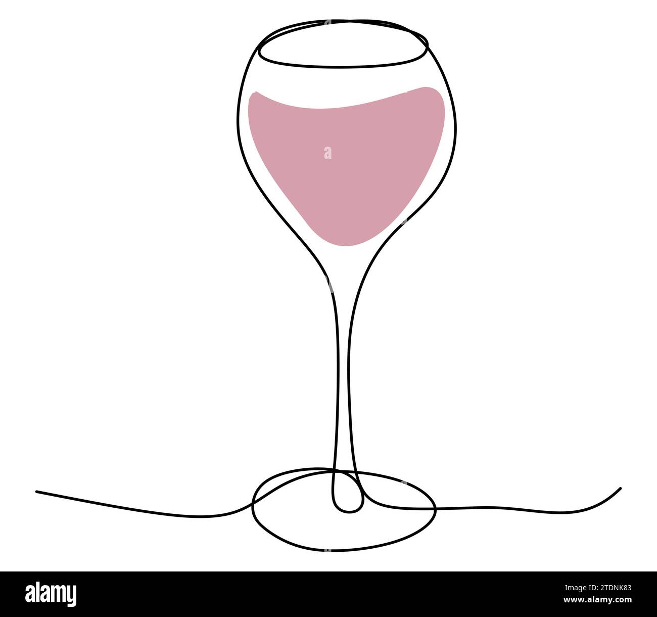 Continuous single line drawing of glass with Red wine. Minimalist line