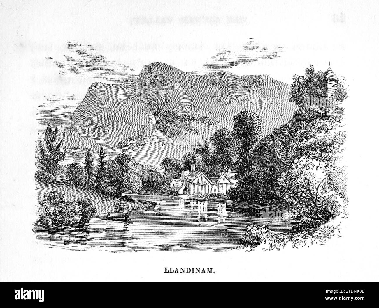 Llandinam is a village and community in Montgomeryshire, Powys, central Wales, from the book The Severn valley: a series of sketches, descriptive and pictorial, of the course of the Severn: containing notices of its topographical, industrial, and geological features; with glances at its historical and legendary associations by Randall, John, 1810-1910 Publication date 1862 Publisher J. S. Virtue Stock Photo