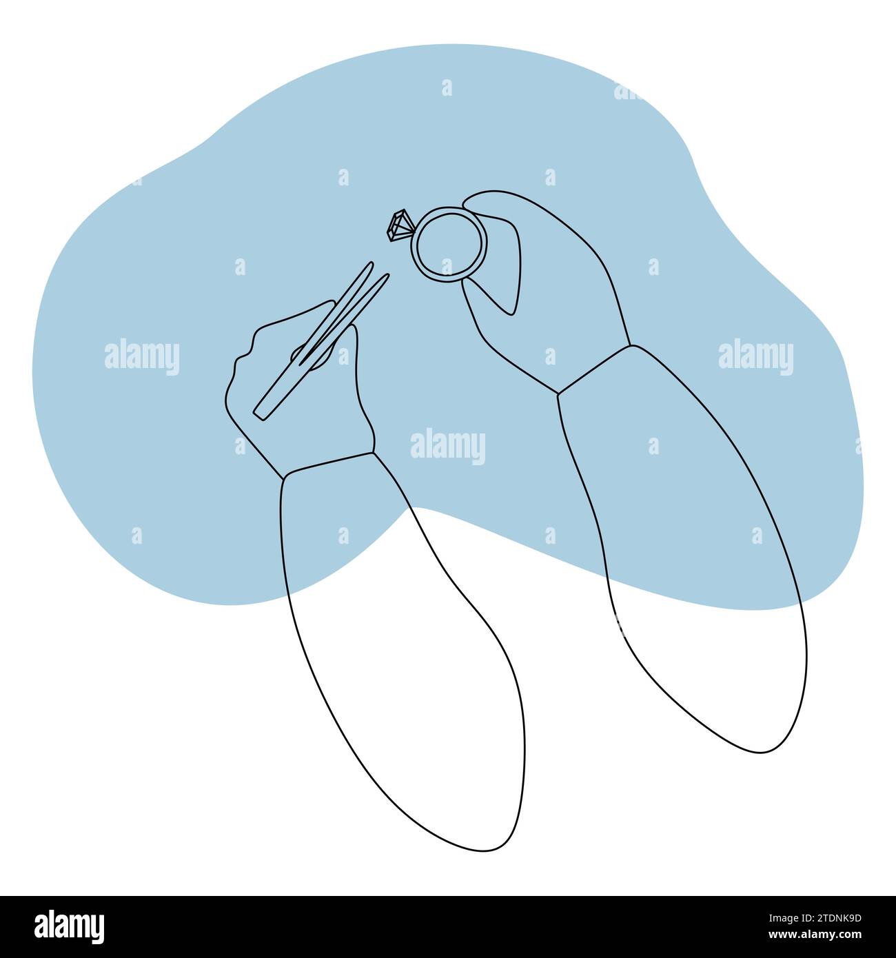 Outline Jeweler hands Holding Ring and tweezers. Jewelry making Vector ...