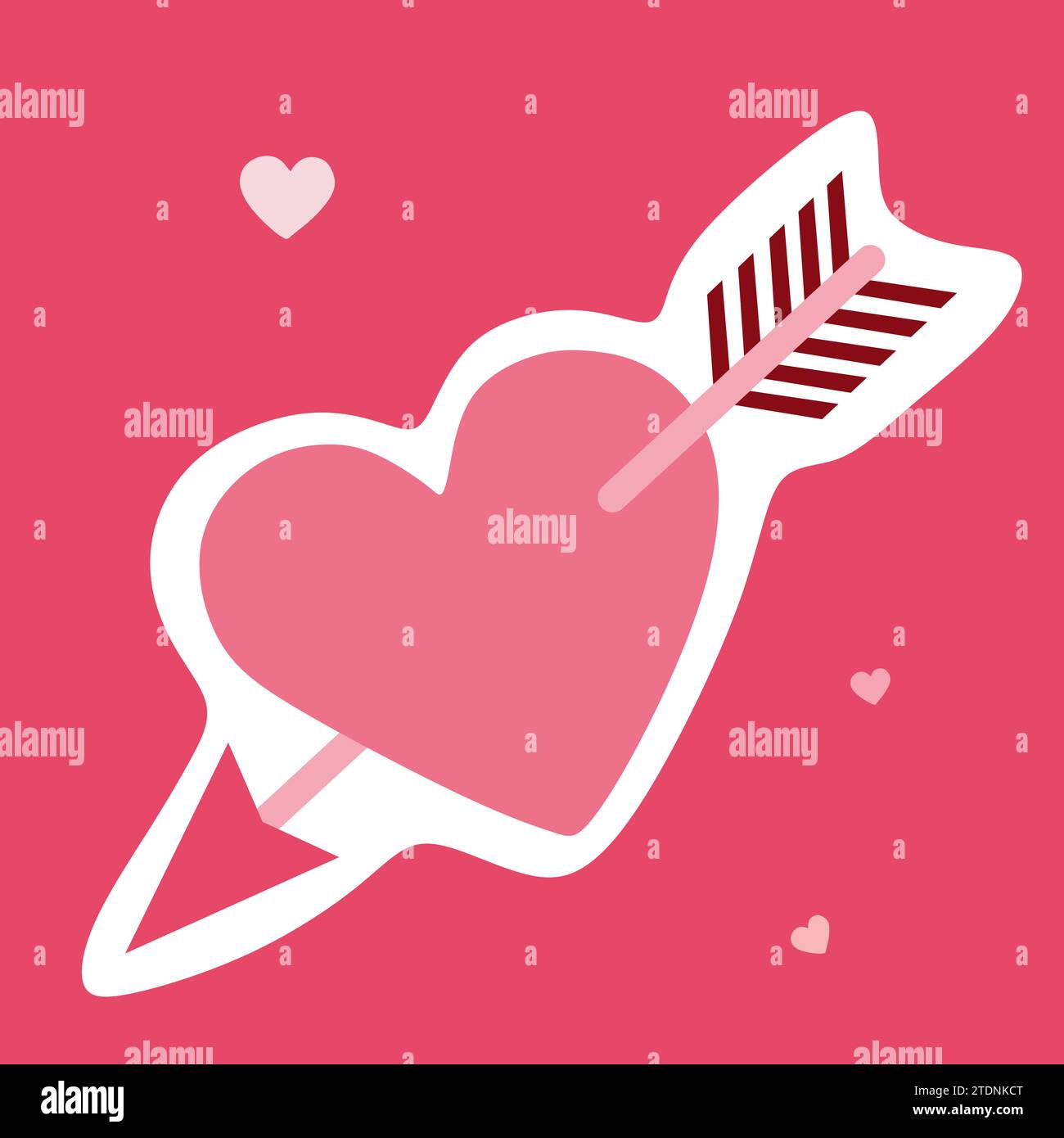 Pink heart pierced by Cupid arrow. Vector Flat style or Cartoon isolated illustration. Romantic concept, Valentine day Design art. Love emotion graphi Stock Vector