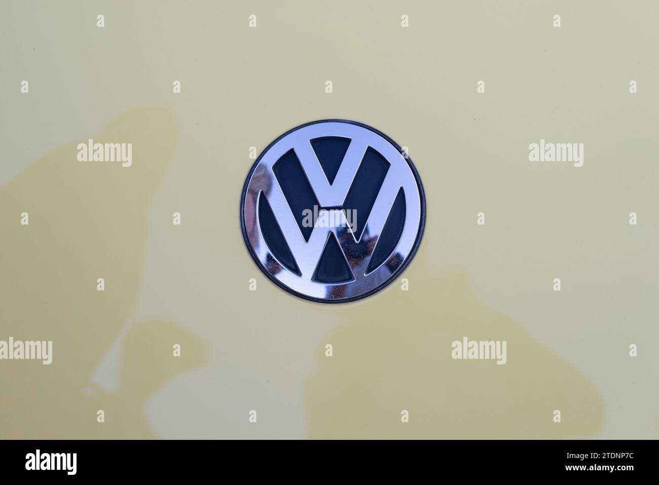 Salvador, Bahia, Brazil - December 02, 2023: Detail of the symbol of a Volkswagen car on display in the city of Salvador, Bahia. Stock Photo