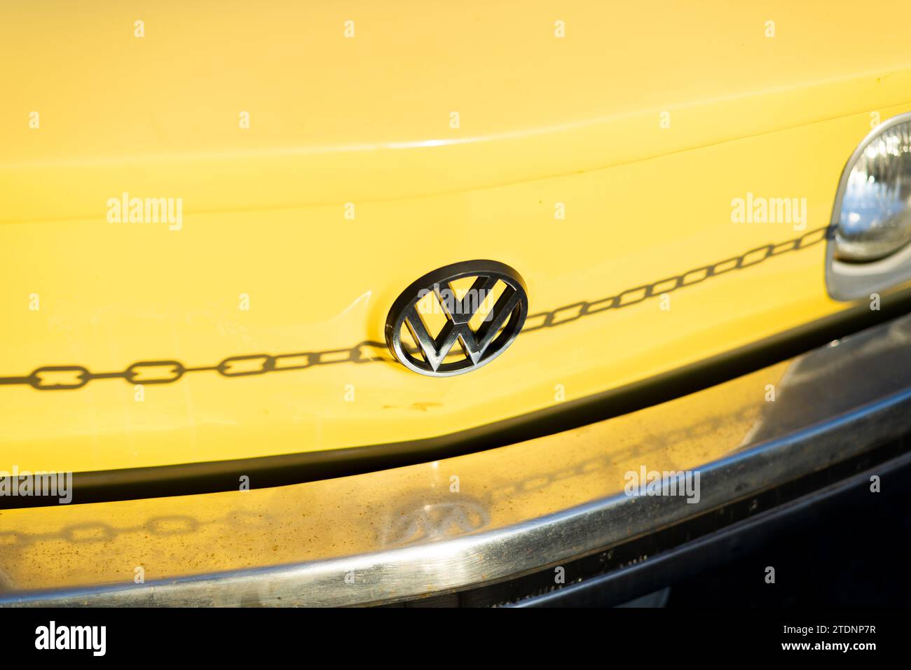 Salvador, Bahia, Brazil - December 02, 2023: Detail of the symbol of a Volkswagen car on display in the city of Salvador, Bahia. Stock Photo