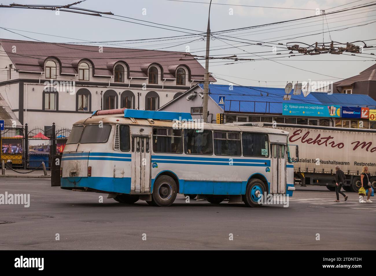 17.08.2021. Ukraine, Vinnytsia. LAZ-695 serving public route. Stock Photo