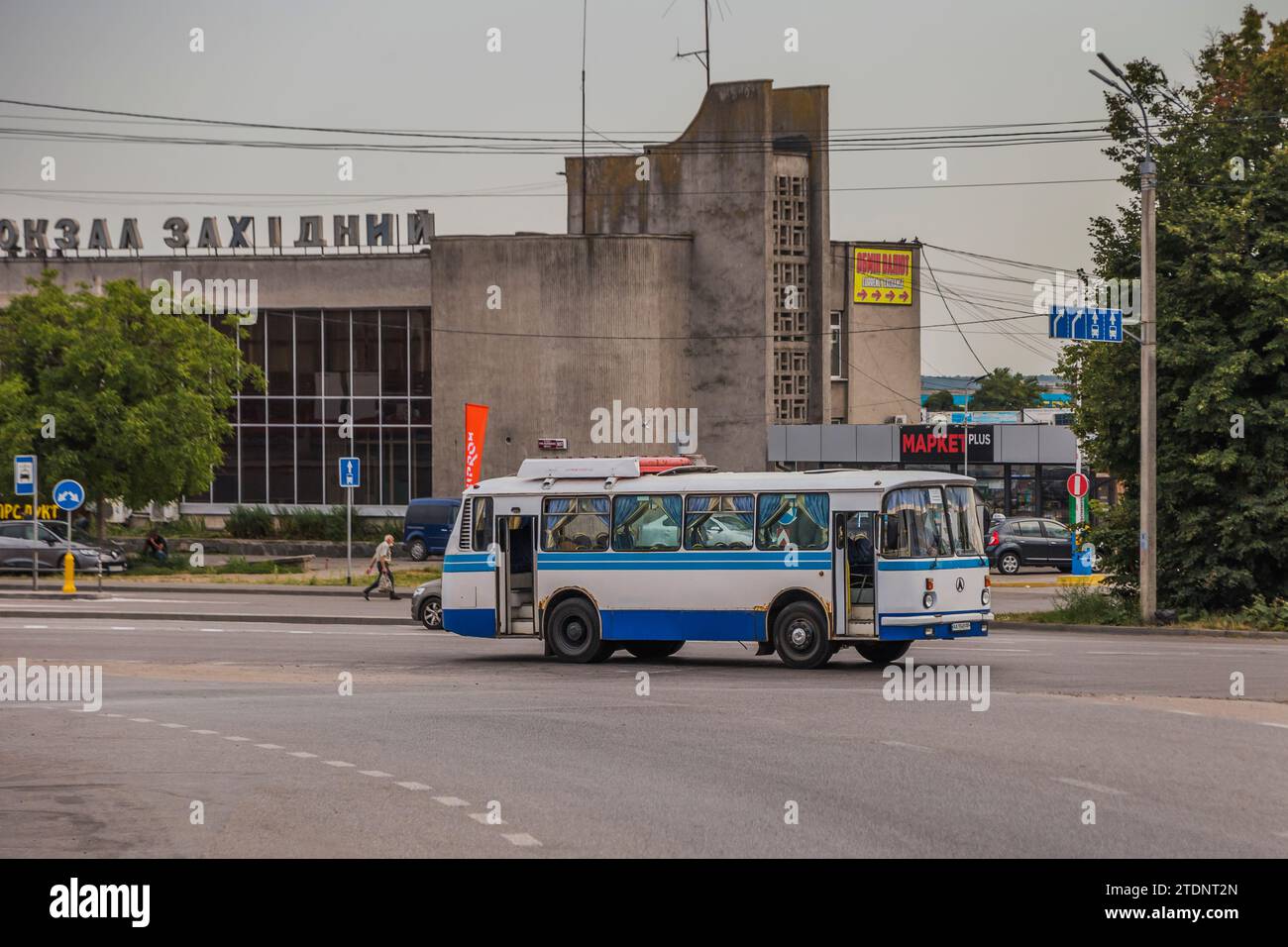 17.08.2021. Ukraine, Vinnytsia. LAZ-695 serving public route. Stock Photo
