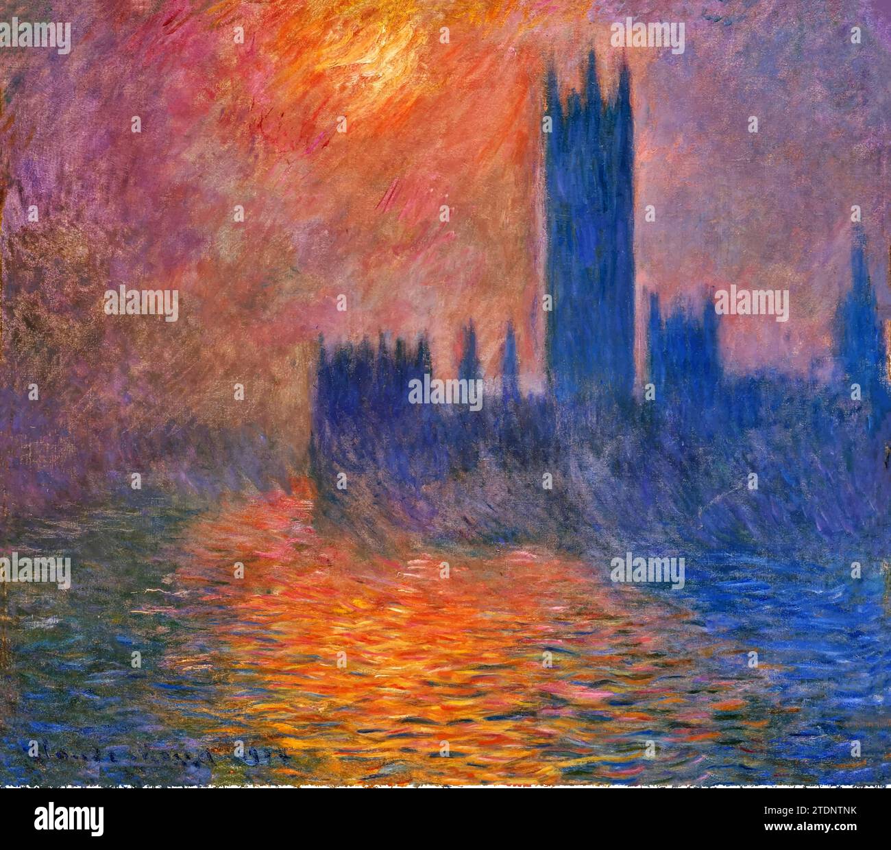 Houses of Parliament, sunset 1904 (Painting) by Artist Monet, Claude (1840-1926) / French. Stock Vector