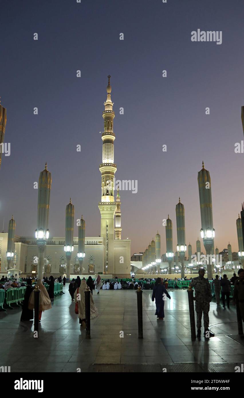 Prayer time at the Mosque of the Prophet at Medina in Saudi Arabia Stock Photo