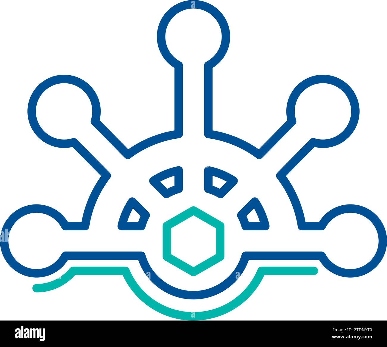 Joint choice diagram, business process organization symbol. Teamwork searching for joint solution. Simple linear color icon isolated on white backgrou Stock Vector