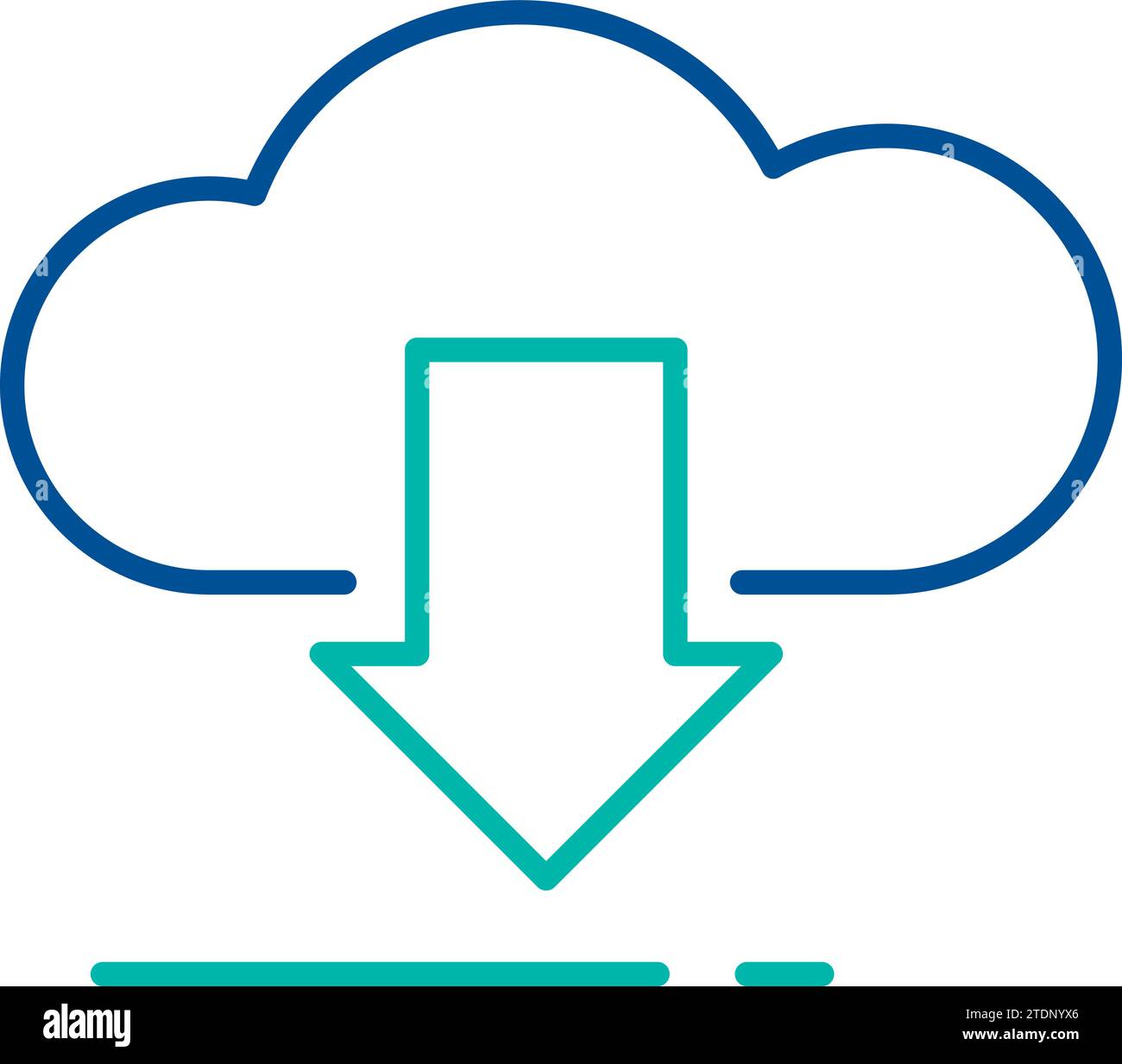 Downloading information from cloud, business process organization symbol. Receiving data from online services. Simple linear color icon isolated on wh Stock Vector