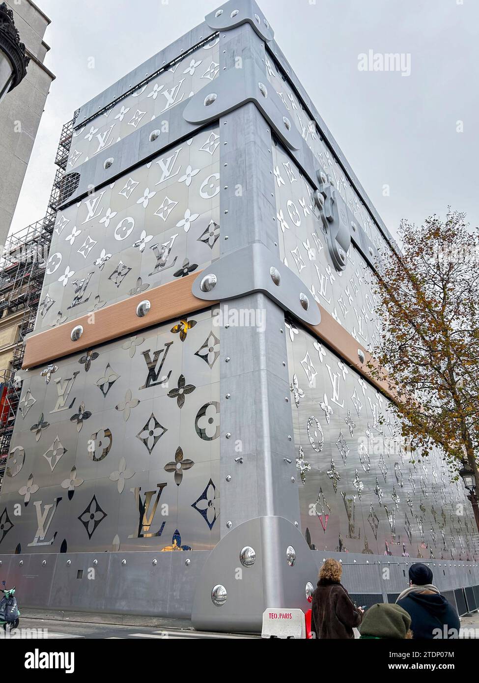 Paris, France, Facade, COnstruction Site, New Louis Vuitton LVMH Luxury Store on Ave. Champs