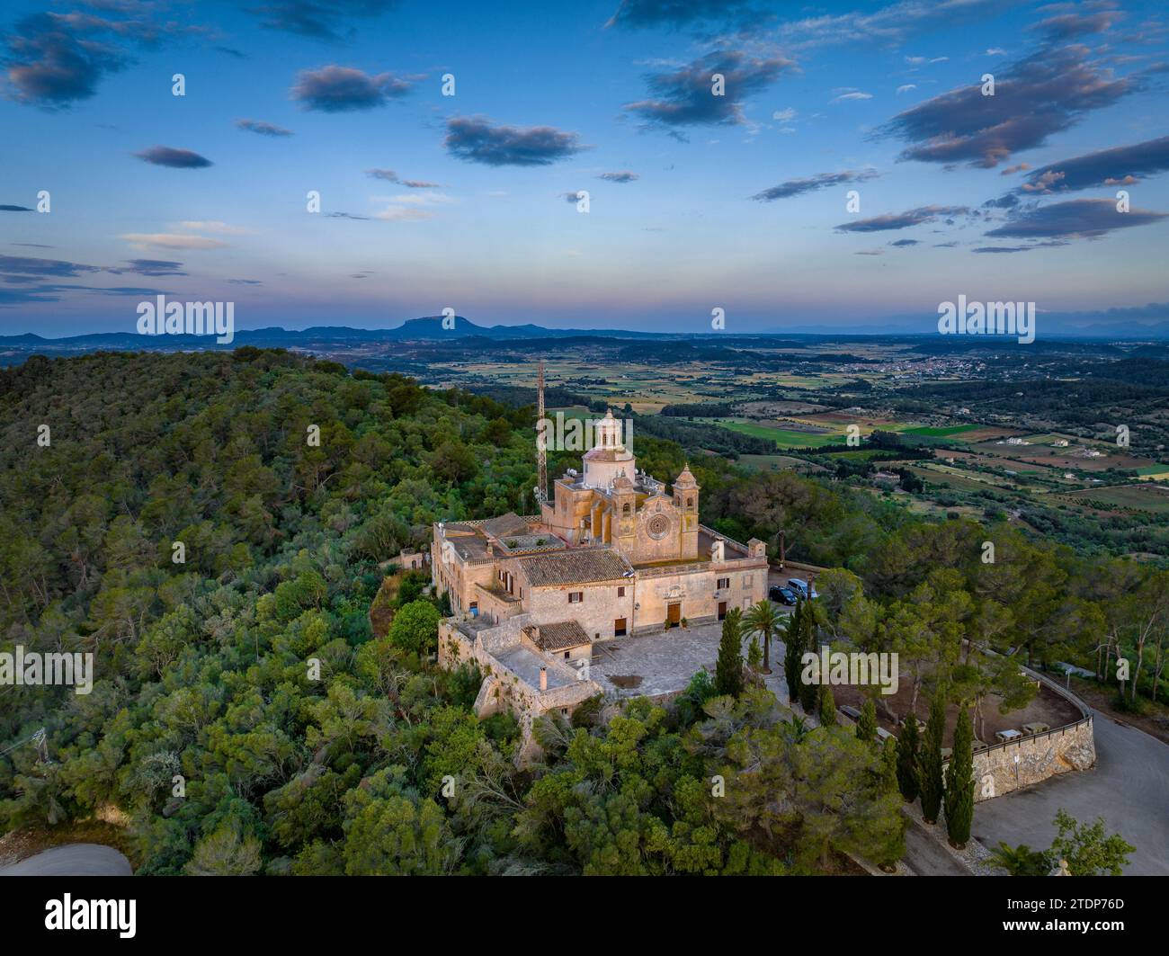 Aerial view from the sanctuary of Bonany at sunrise (Majorca, Balearic