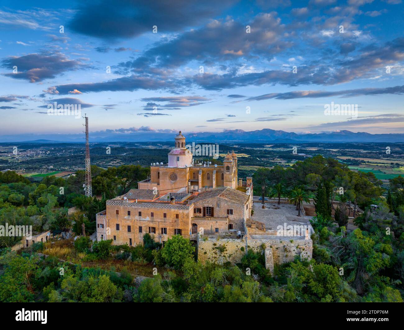 Aerial view from the sanctuary of Bonany at sunrise (Majorca, Balearic