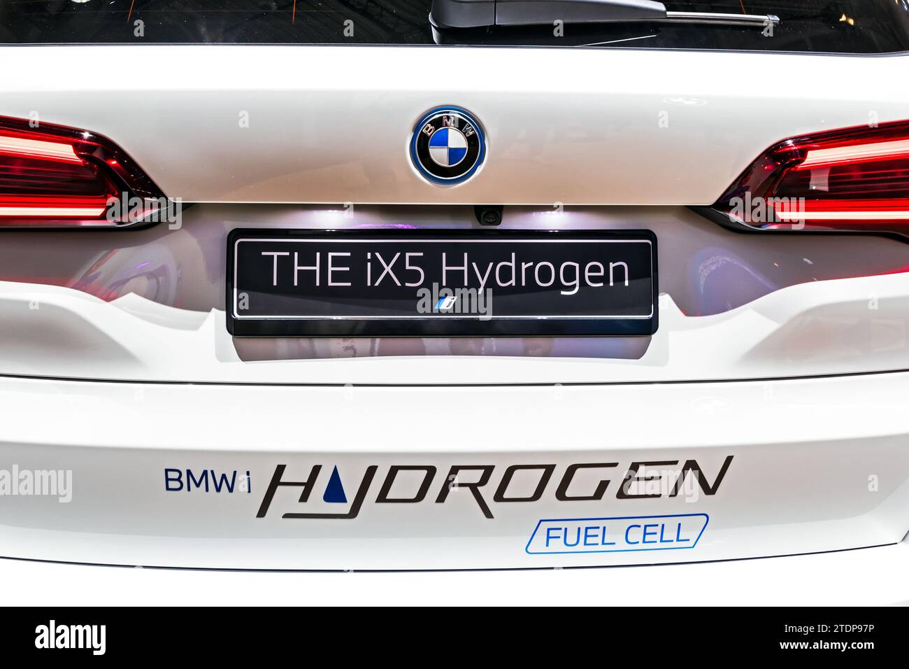 BMW iX5 Hydrogen (G05) full cell car at the IAA Mobility 2021 motor show in Munich, Germany - September 6, 2021. Stock Photo