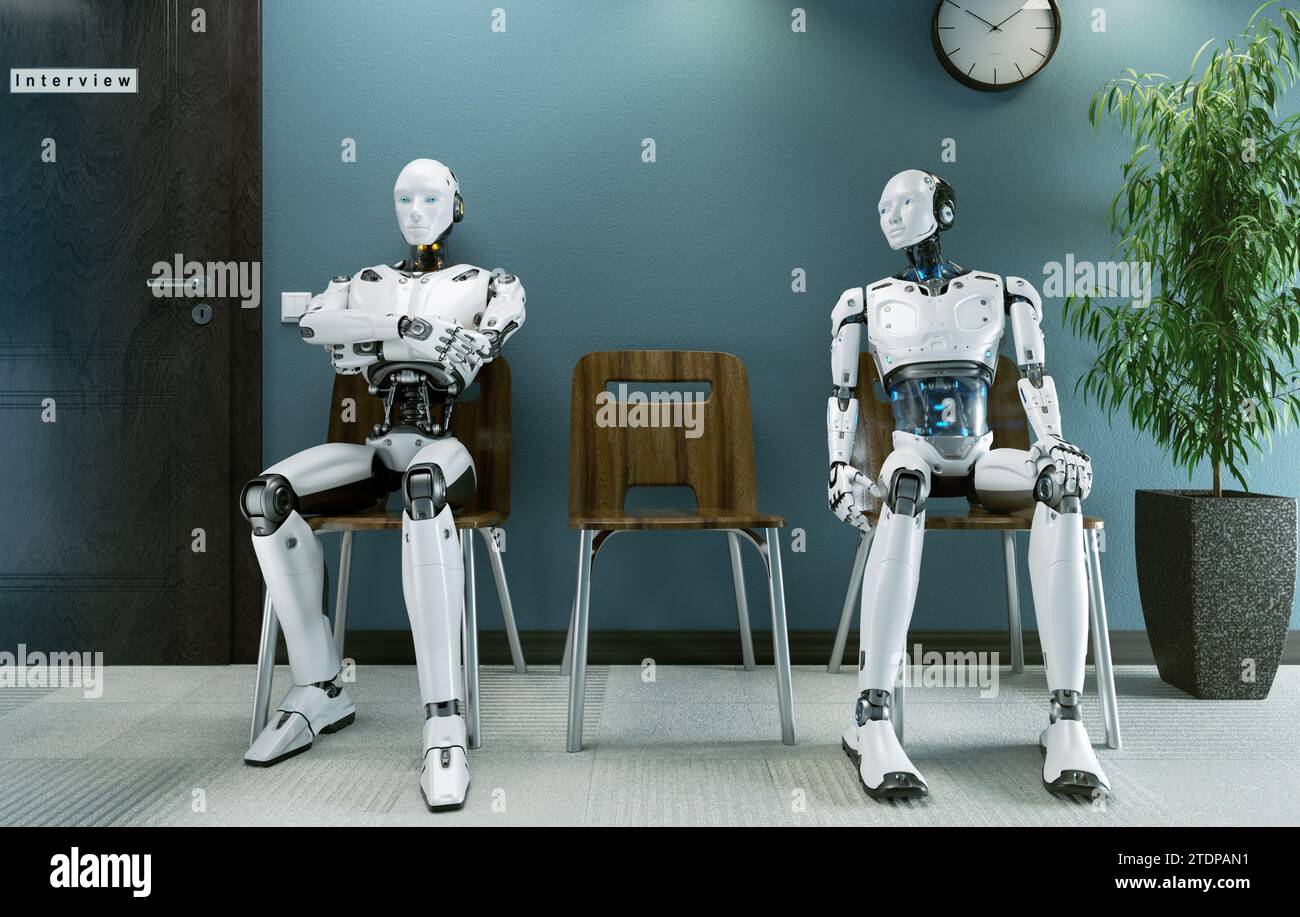 AI robot sitting and waiting for a job interview. 3d illustration Stock ...