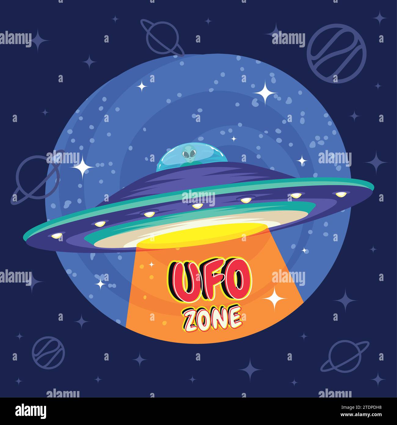 Cute cartoon alien UFO sticker Vector Stock Vector Image & Art - Alamy