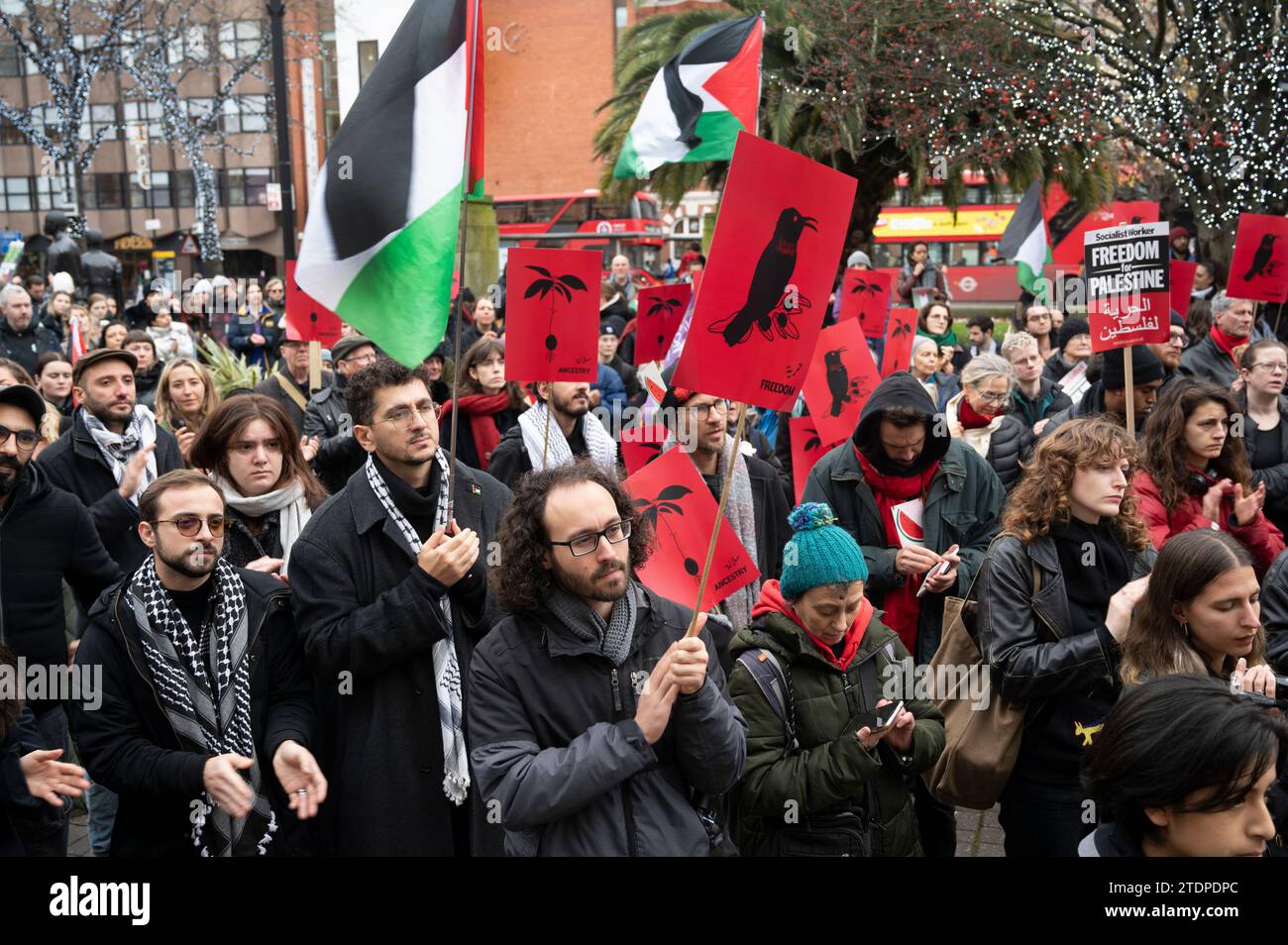 Hackney December 16th 2023. Protest at the town hall against Israel's continual bombing of Gaza. Stock Photo