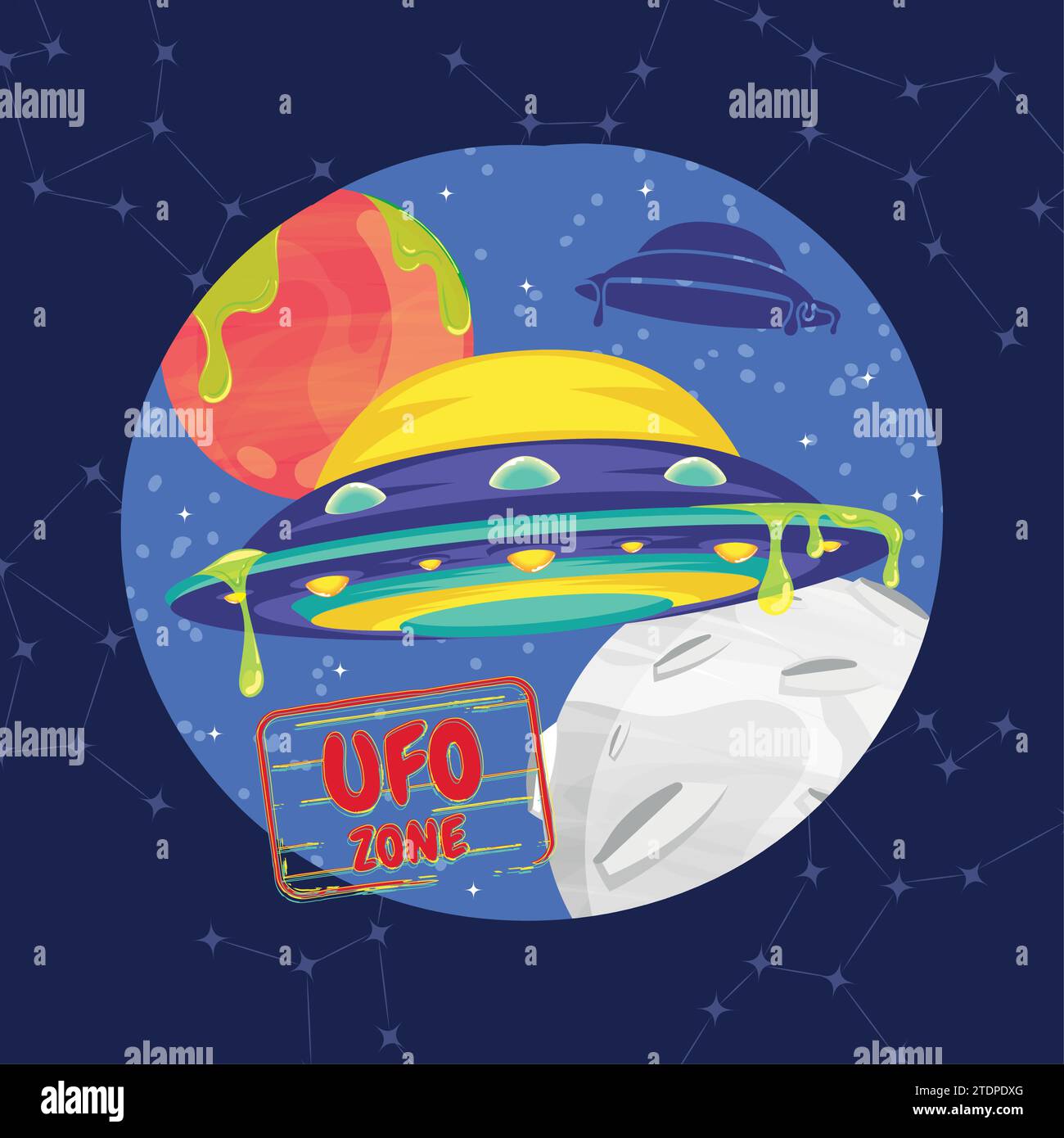 Cute cartoon alien UFO sticker Vector Stock Vector Image & Art - Alamy