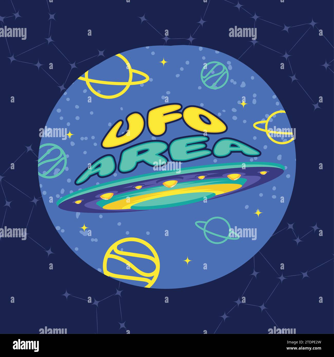 Cute cartoon alien UFO sticker Vector Stock Vector Image & Art - Alamy