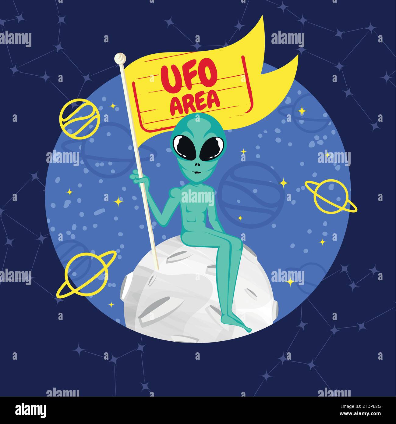 Cute cartoon alien UFO sticker Vector Stock Vector Image & Art - Alamy