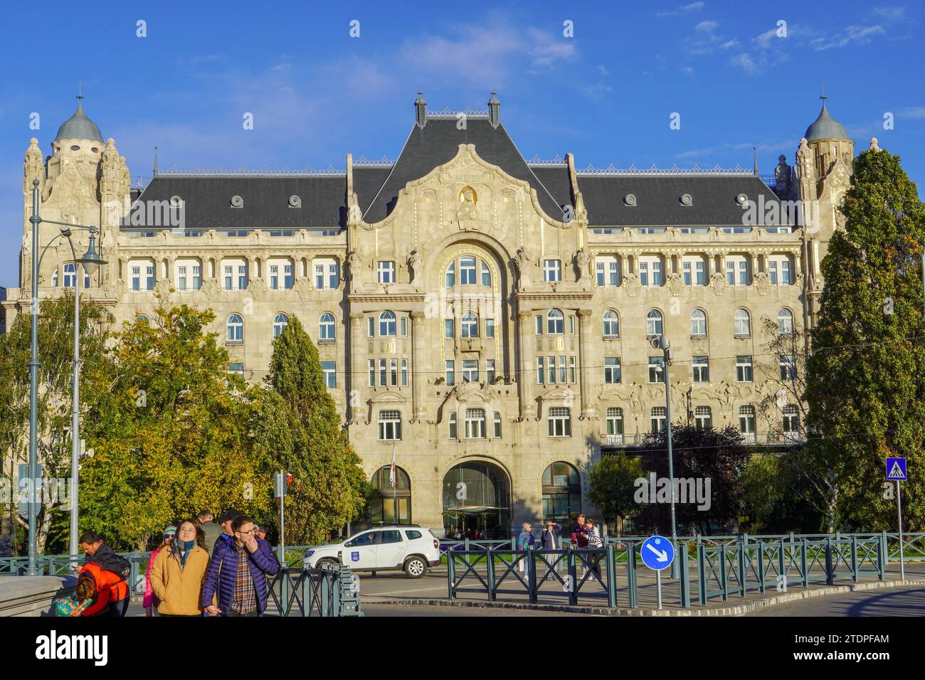 Budapest, Hungary, November 3, 2023:Gresham Palace, secession architecture in Budapest, built in 1907, directly opposite the Chain Bridge. Stock Photo