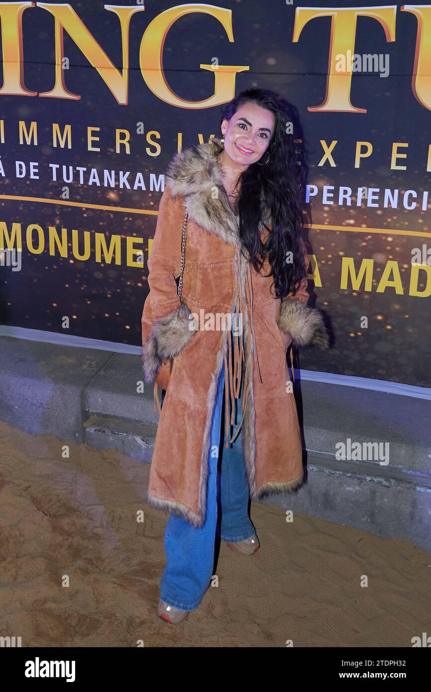 Mexico City, Mexico. 18th Dec, 2023. Lorena de la Garza is attending the sand carpet of the Beyond King Tut: The Immersive Experience at Monumento a la Madre in Mexico City, Mexico, on December 18, 2023. (Photo by Iliana Suarez/Eyepix Group) Credit: NurPhoto SRL/Alamy Live News Stock Photo