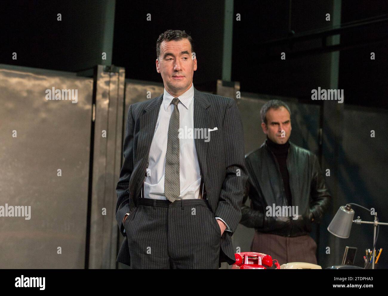 l-r: Tim McMullan (Blair), Gerald Kyd (Ridley) in HAPGOOD by Tom Stoppard at Hampstead Theatre, London NW3  09/12/2015  design: Ashley Martin Davis  lighting: James Farncombe  director: Howard Davies Stock Photo