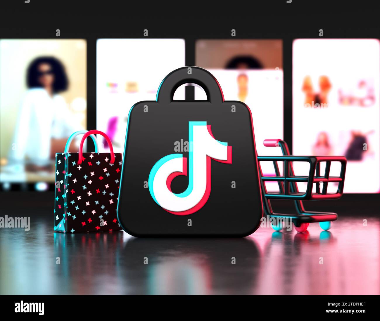 Valencia, Spain December, 2023 TikTok Shop icon with shopping cart