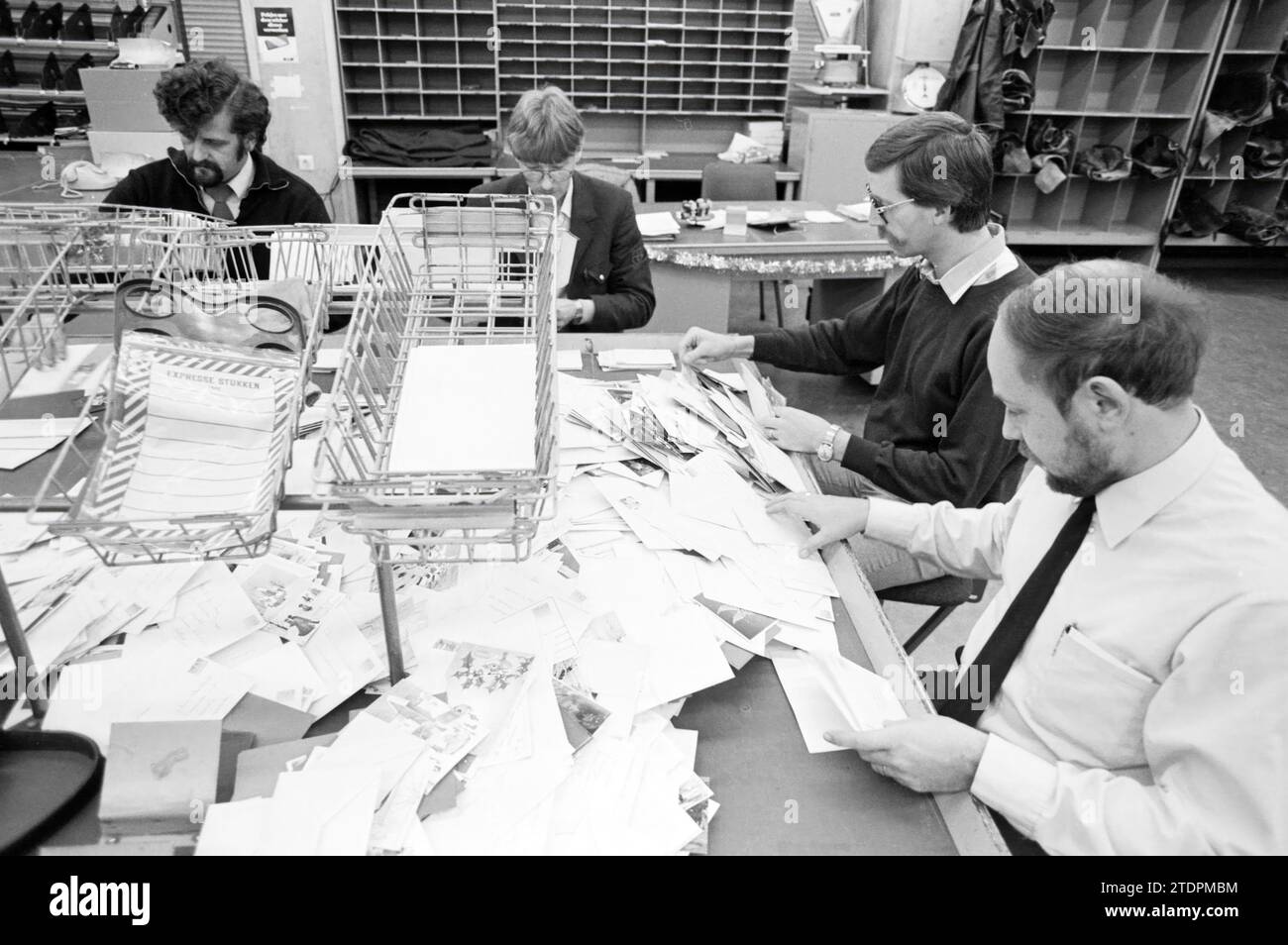 Sorting Christmas cards at IJmuiden post office, PTT, postal services